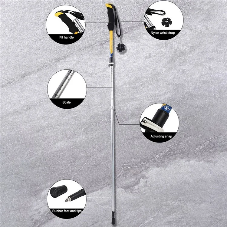 RAIKO Aluminum Alloy Quick Lock Trekking Pole Anti-Shock Telescopic Walking Stick Adjustable Cane for Mountains Hiking - Yellow