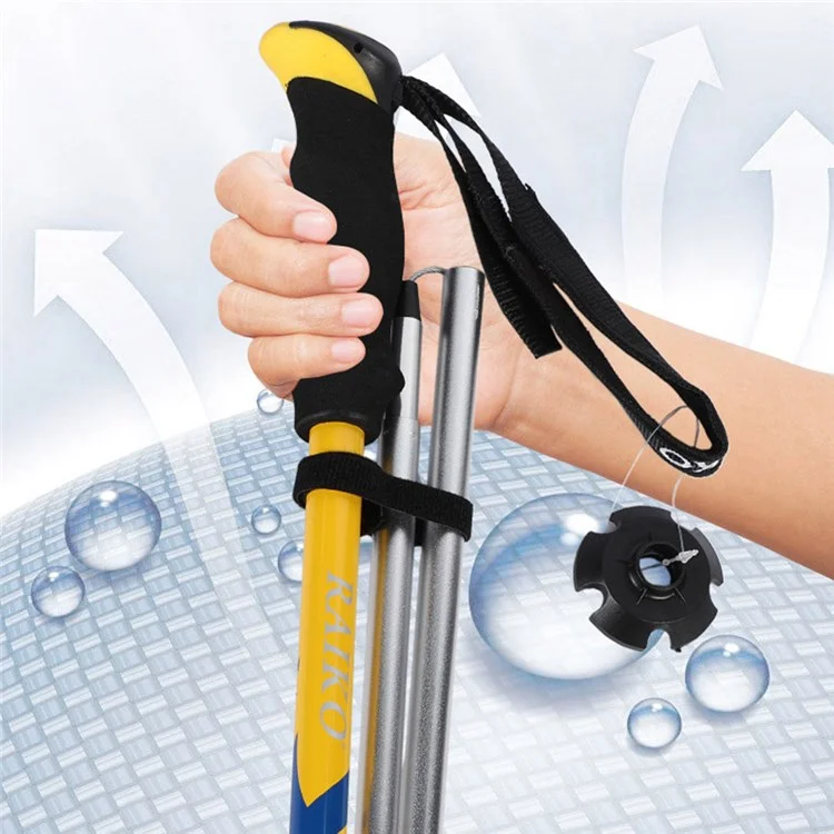 RAIKO Aluminum Alloy Quick Lock Trekking Pole Anti-Shock Telescopic Walking Stick Adjustable Cane for Mountains Hiking - Yellow
