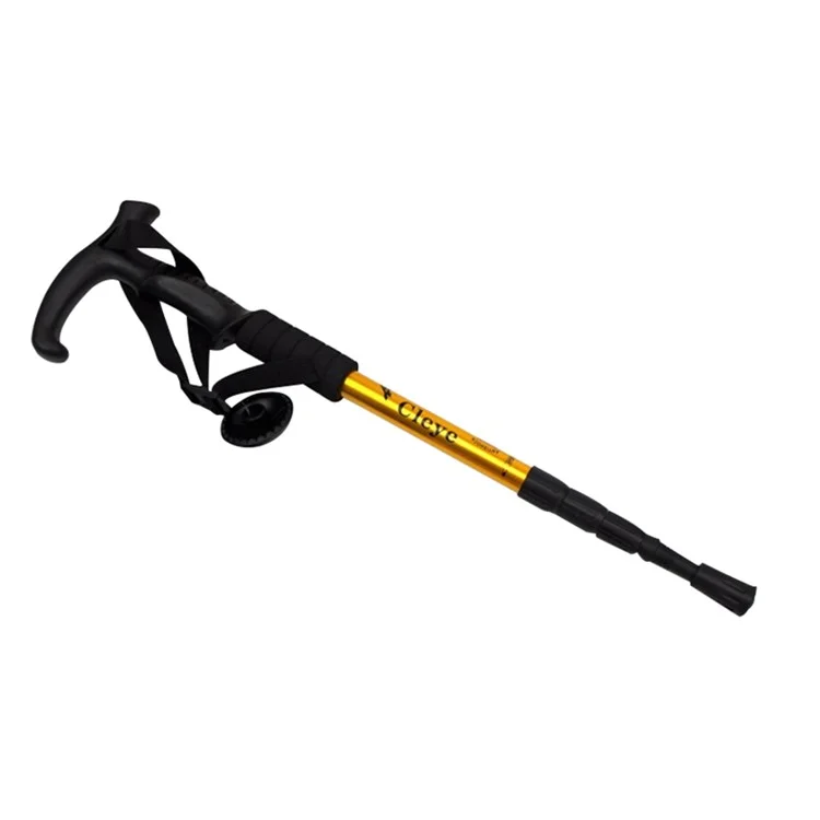 CLEYE 4-Section Aluminum Alloy Telescopic Trekking Pole Anti-Shock T-Handle Walking Stick for Traveling Camping Hiking - Gold