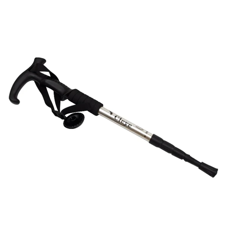 CLEYE 4-Section Aluminum Alloy Telescopic Trekking Pole Anti-Shock T-Handle Walking Stick for Traveling Camping Hiking - Silver