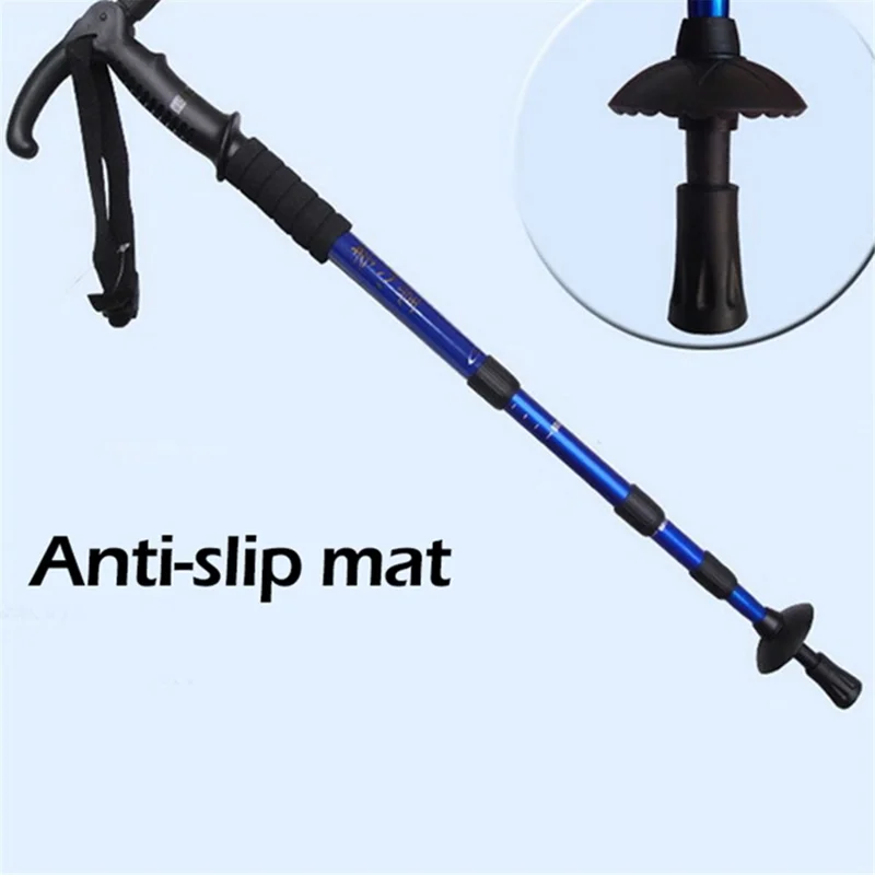 CLEYE 4-Section Aluminum Alloy Telescopic Trekking Pole Anti-Shock T-Handle Walking Stick for Traveling Camping Hiking - Silver