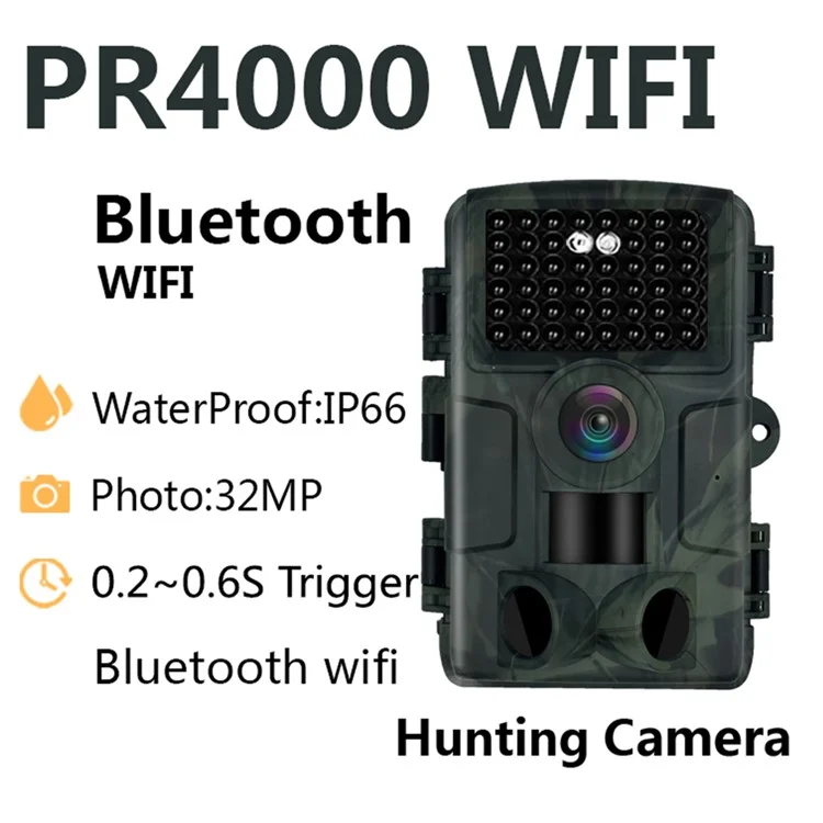 PR4000 Mini Esterno Bluetooth WiFi Hunting Camera 1080p Avventura Impermeabile da 32 mp Con 3 Sensori Integrati