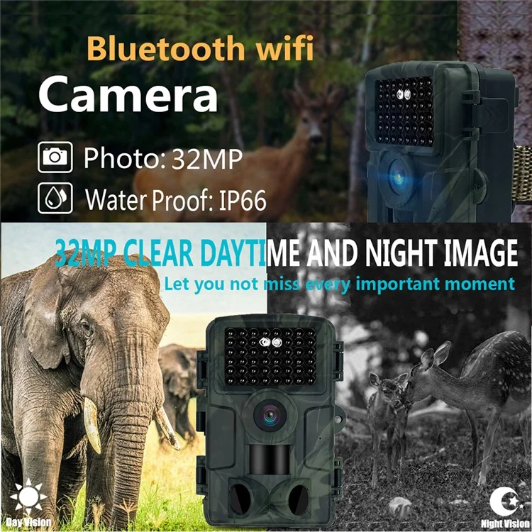 PR4000 Outdoor Mini Bluetooth WiFi Hunting Camera 1080P Waterproof Adventure 32MP Camera with Built-in 3 Sensors