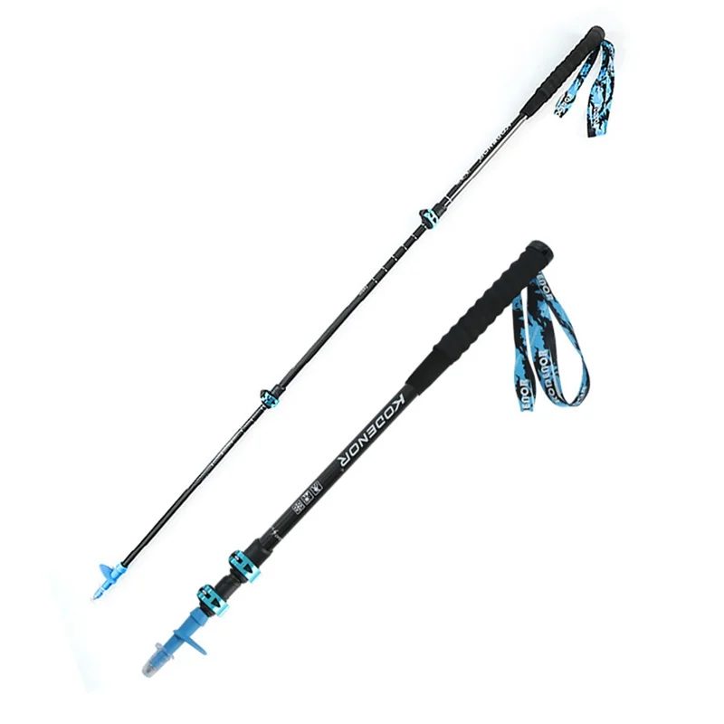KODENOR 52-110CM Bastão Telescópico para Caminhada Fibra de Carbono de Alta Resistência 3 Seções Bastão de Trekking para Crianças - Azul