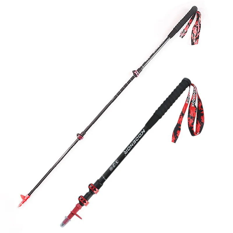 KODENOR 52-110CM Telescopic Walking Stick High-Strength Carbon Fiber 3-Section Trekking Pole for Children - Red