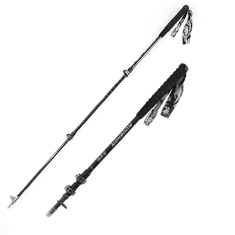 KODENOR 2Pcs Telescopic Walking Stick High-Strength Carbon Fiber 3-Section Trekking Pole for Children, 52-110CM - Grey