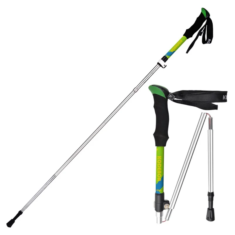 KODENOR 2Pcs Outdoor Trekking Pole Camping 5-Section Aluminum Alloy Walking Stick for 170-190CM Height - Green