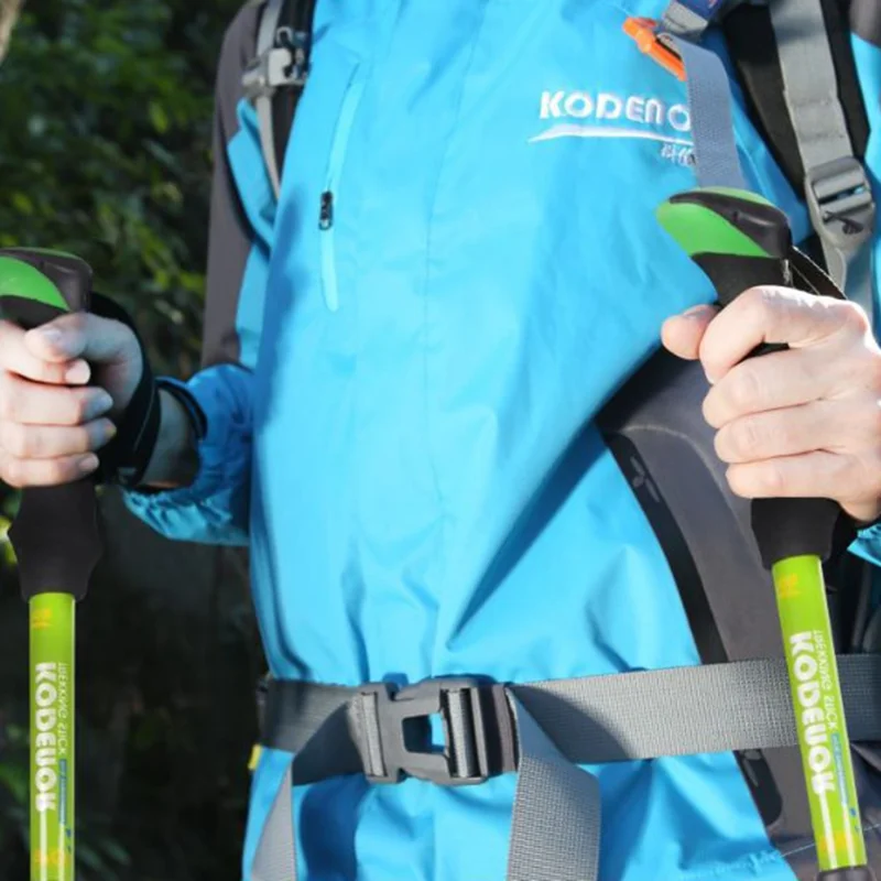KODENOR 2Pcs Outdoor Trekking Pole Camping 5-Section Aluminum Alloy Walking Stick for 170-190CM Height - Green