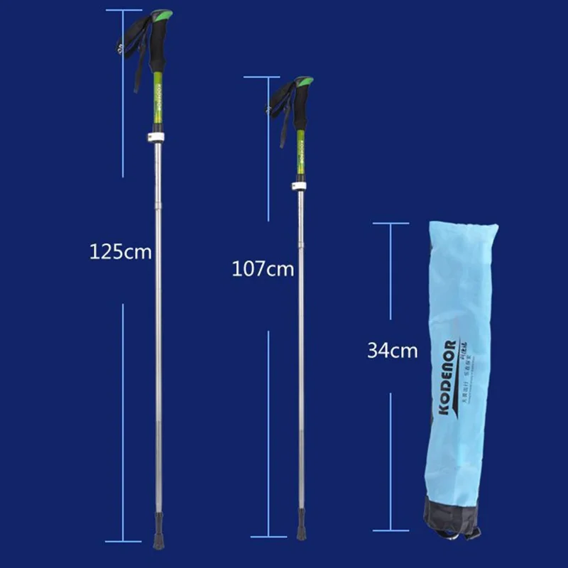 KODENOR 2Pcs Outdoor Trekking Pole Camping 5-Section Aluminum Alloy Walking Stick for 170-190CM Height - Green