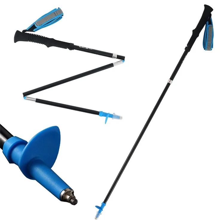 CLS 110-125cm Adjustable Folding Trekking Poles Aluminum Alloy 4-Section Telescopic Ultralight Walking Stick - Blue