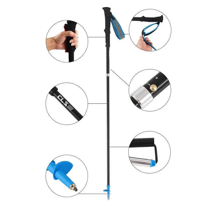 CLS 110-125cm Adjustable Folding Trekking Poles Aluminum Alloy 4-Section Telescopic Ultralight Walking Stick - Blue