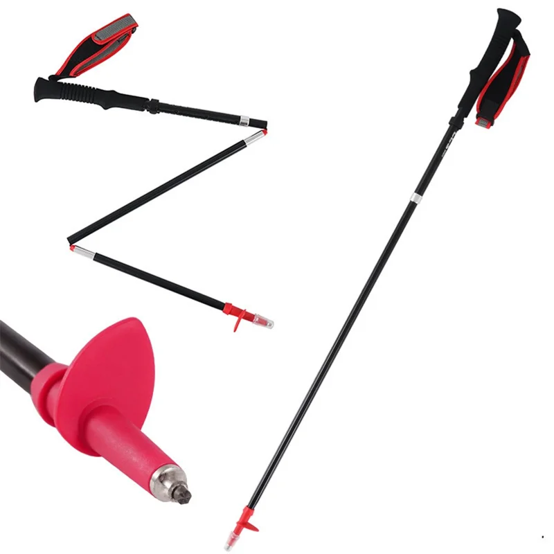 CLS 110-125cm Adjustable Folding Trekking Poles Aluminum Alloy 4-Section Telescopic Ultralight Walking Stick - Red