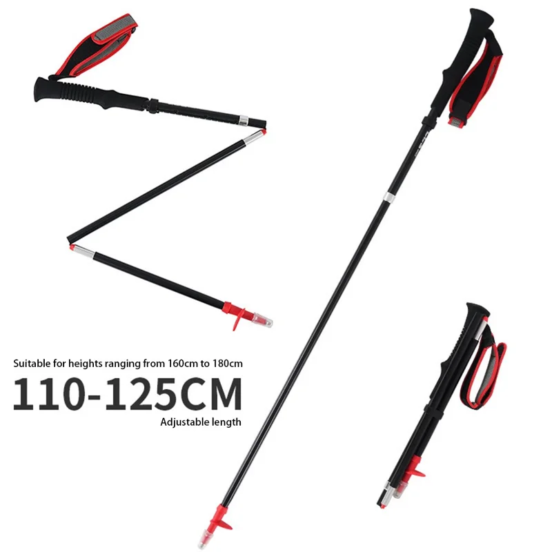 CLS 110-125cm Adjustable Folding Trekking Poles Aluminum Alloy 4-Section Telescopic Ultralight Walking Stick - Red