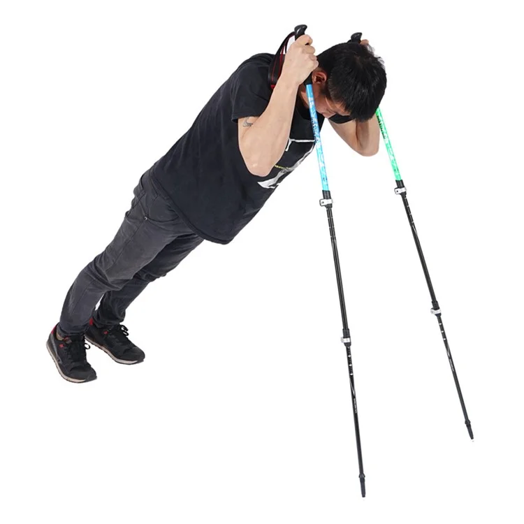 CLS Outer Lock Hiking Poles Aluminum Alloy Outdoor Hiking Stick 3 Section 64-135cm Adjustable Trekking Poles - Blue