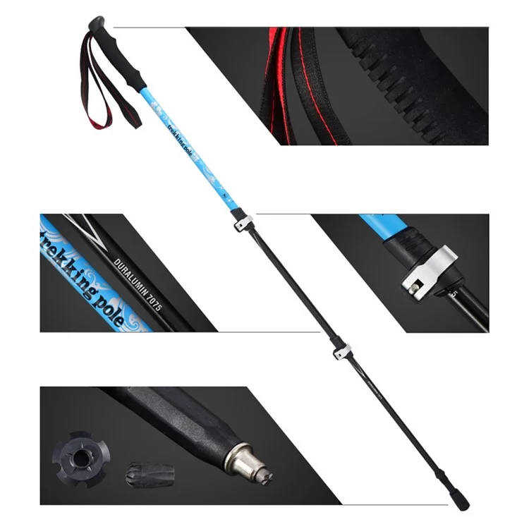 CLS Outer Lock Hiking Poles Aluminum Alloy Outdoor Hiking Stick 3 Section 64-135cm Adjustable Trekking Poles - Blue