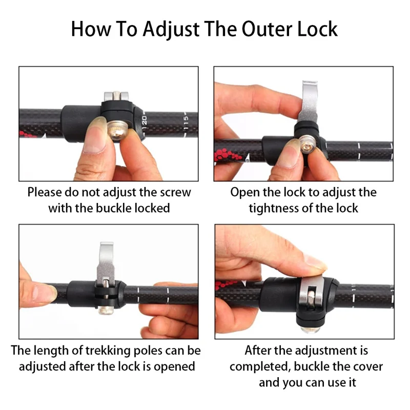 CLS Outer Lock Carbon Fiber Trekking Pole Ultra Light 3-Sections Telescopic Walking Pole - White