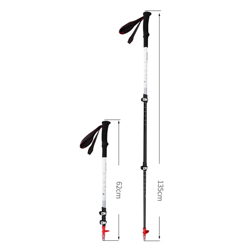 CLS Outer Lock Carbon Fiber Trekking Pole Ultra Light 3-Sections Telescopic Walking Pole - White