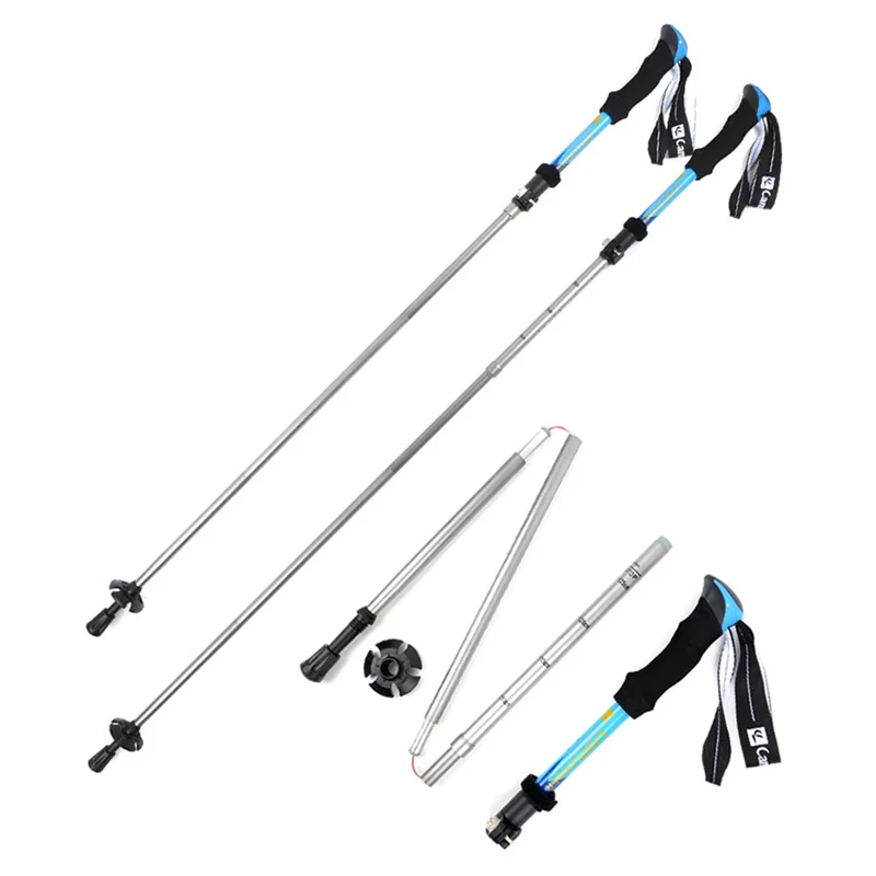 CAMPLEADER 7075 Aluminum Alloy Trekking Pole 5-Sections Ultra-Short Telescopic Hiking Climbing Stick - Blue