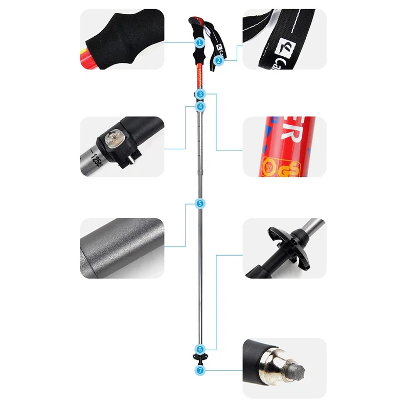 CAMPLEADER 7075 Aluminum Alloy Trekking Pole 5-Sections Ultra-Short Telescopic Hiking Climbing Stick - Blue