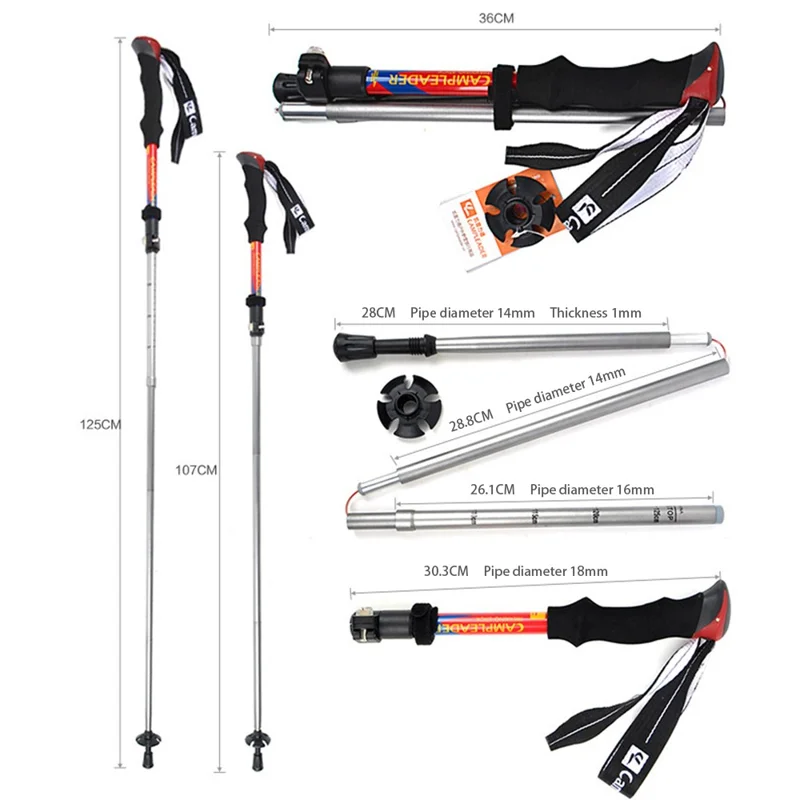 CAMPLEADER 7075 Aluminum Alloy Trekking Pole 5-Sections Ultra-Short Telescopic Hiking Climbing Stick - Blue