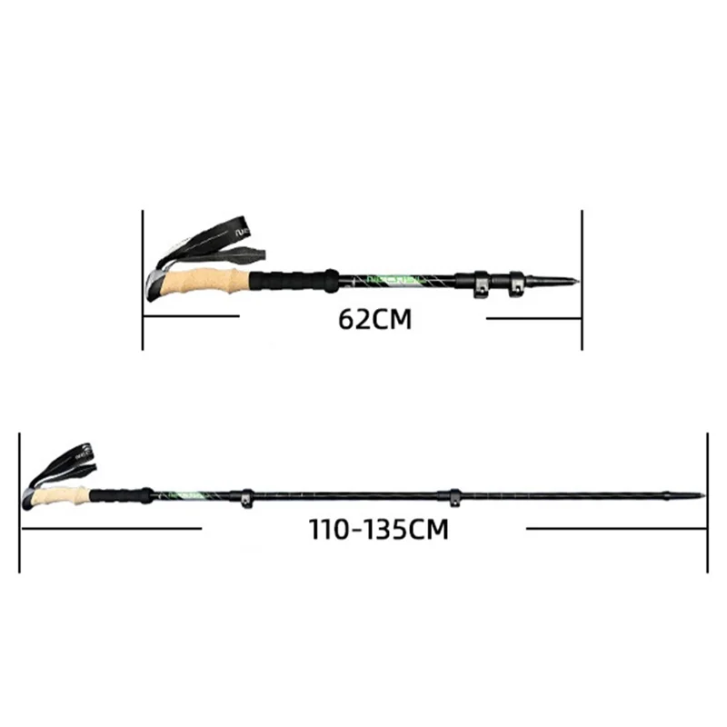NECASIL G208S Aluminum Alloy Trekking Pole 62-135CM Folding Walking Stick Ultralight for Hiking, Camping - Black