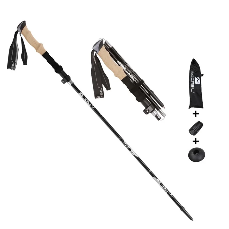 NECASIL N88 Anti-Slip Trekking Pole 33-125 CM Aluminum Alloy Folding Hiking Walking Stick - Black