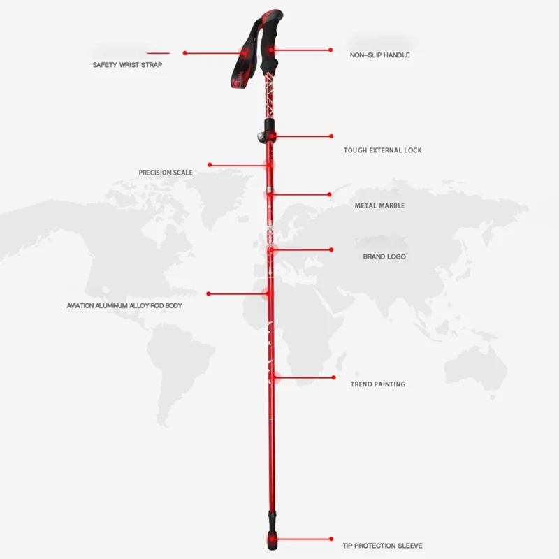 NECASIL N82 5-Section Aluminum Alloy Trekking Pole Outdoor Camping 32-125CM Folding Walking Stick - Orange