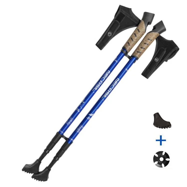 NECASIL G301 2Pcs Aviation Aluminum Alloy Alpenstock 3 Sections Telescopic Pole Embedded Lock Off-Road Hiking Stick - Blue
