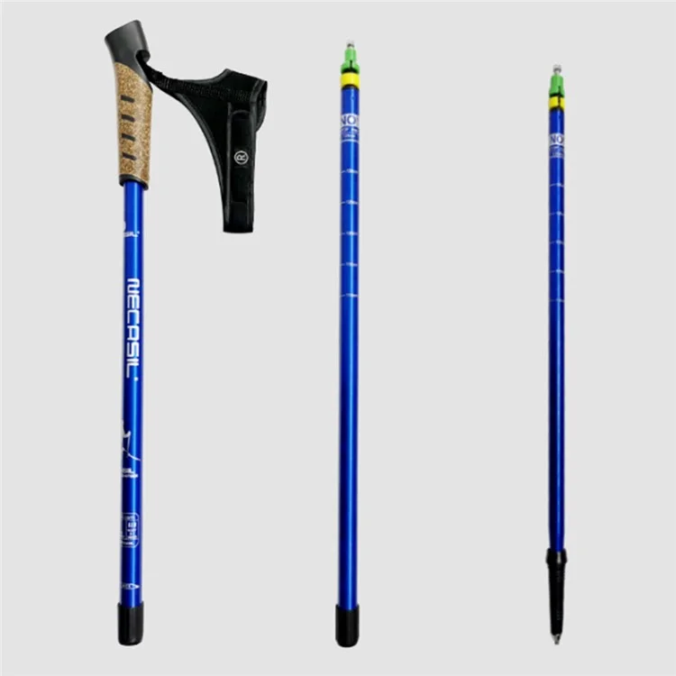 NECASIL G301 2Pcs Aviation Aluminum Alloy Alpenstock 3 Sections Telescopic Pole Embedded Lock Off-Road Hiking Stick - Blue