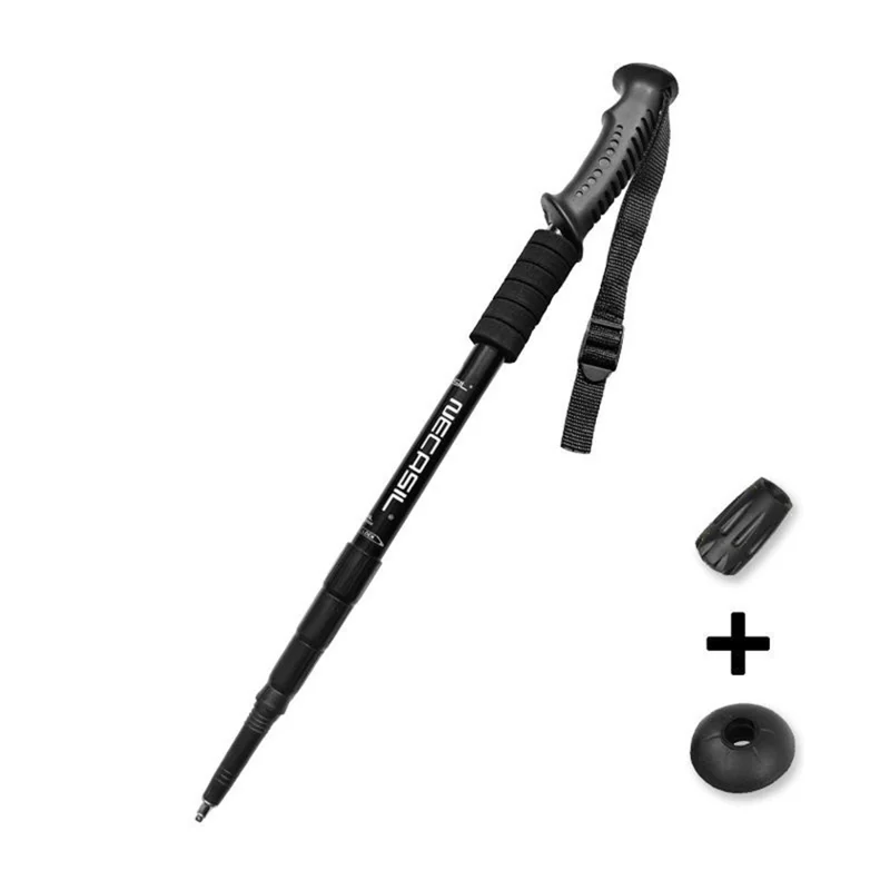 NECASIL G103 Aluminum Alloy Climbing Walking Stick 4 Sections Telescopic Folding Alpenstock Hiking Pole - Black
