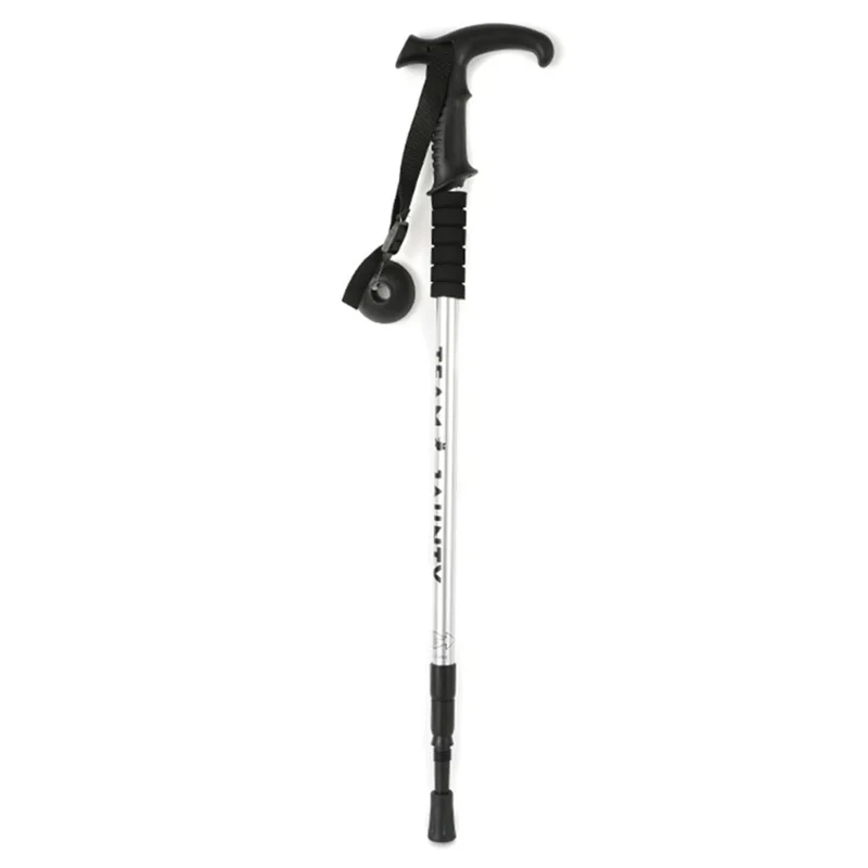 TEAM JAUNTY 6-3JNS Trekking Pole 65-135CM Aluminum Alloy Folding Hiking Walking Stick - Angled Handle / Silver