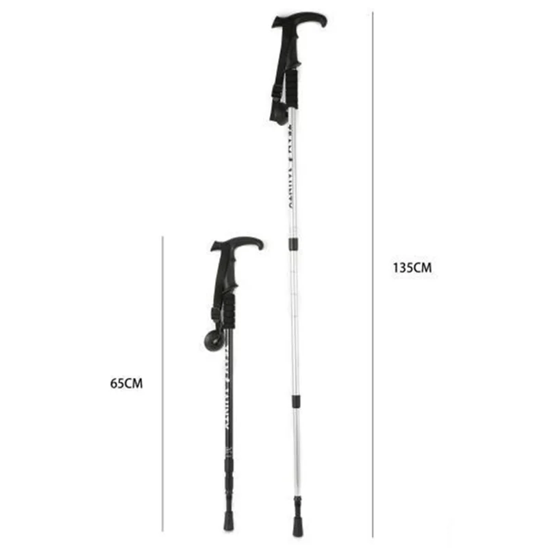 TEAM JAUNTY 6-3JNS Trekking Pole 65-135CM Aluminum Alloy Folding Hiking Walking Stick - Angled Handle / Silver