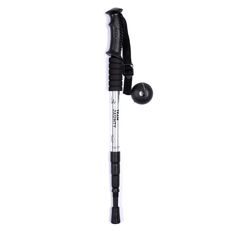 Team Jaunty 6-4JNS Telescopic 6061 in Lega di Alluminio Trekking Pole 4 Sezione Pullo da Passeggiata Anziani - Manico Dritto D'argento