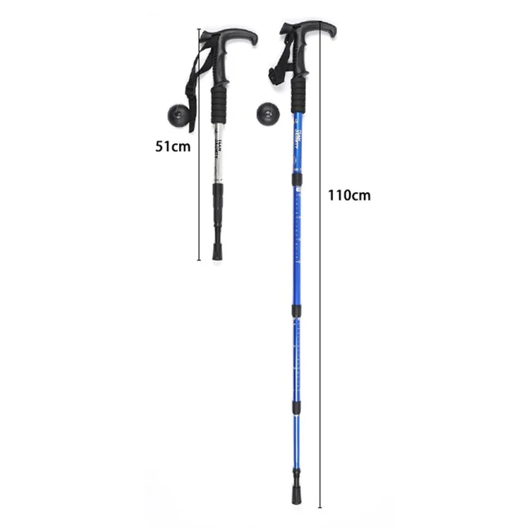 TEAM JAUNTY 6-4JNS Telescopic 6061 Aluminum Alloy Trekking Pole 4-section Hiking Pole Elderly Walking Stick - T-Handle Red