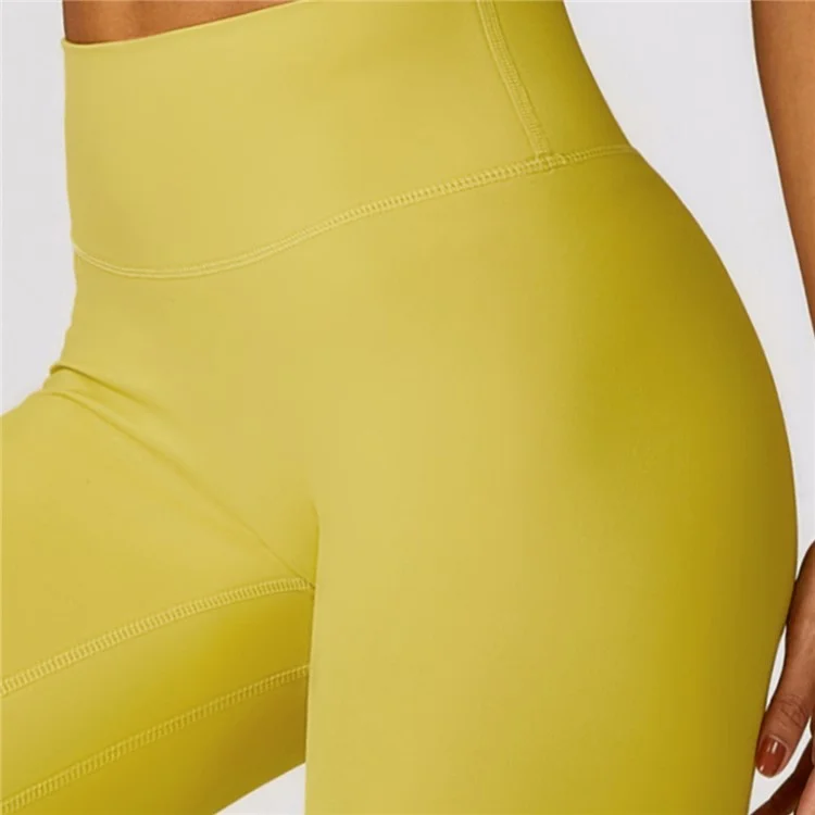 8552 Women Fitness Activewear Set Short Sleeve Crop Top+Leggings - Yellow / XL