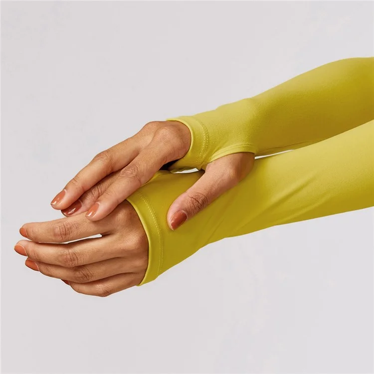 8552 Women Yoga Seamless Long Sleeve Crop Top+Shorts Pants - Yellow / M
