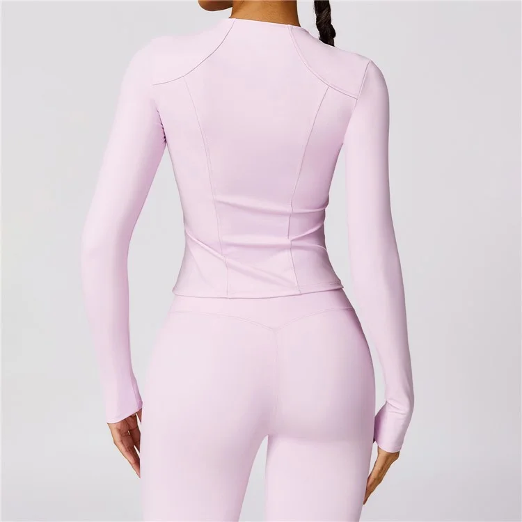 8455 Women Yoga Sports Suit Zipper Design Long Sleeve T-shirt Fitness Top + Pants - Black XL