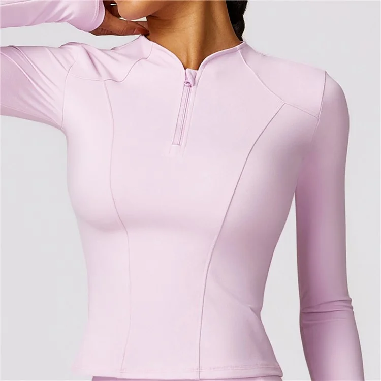 8455 Women Yoga Sports Suit Zipper Design Long Sleeve T-shirt Fitness Top + Pants - Green S