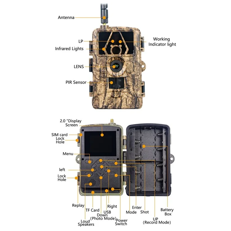 PR801LTE 4G 60MP 8K Câmera de Câmera de Vida Selvagem Sem Fio (eua / Versão Au)