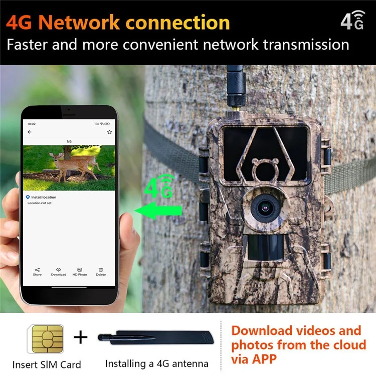 PR801LTE 4G 60MP 8K Hunting Trail Camera Wireless Wildlife Camera (US / AU Version)