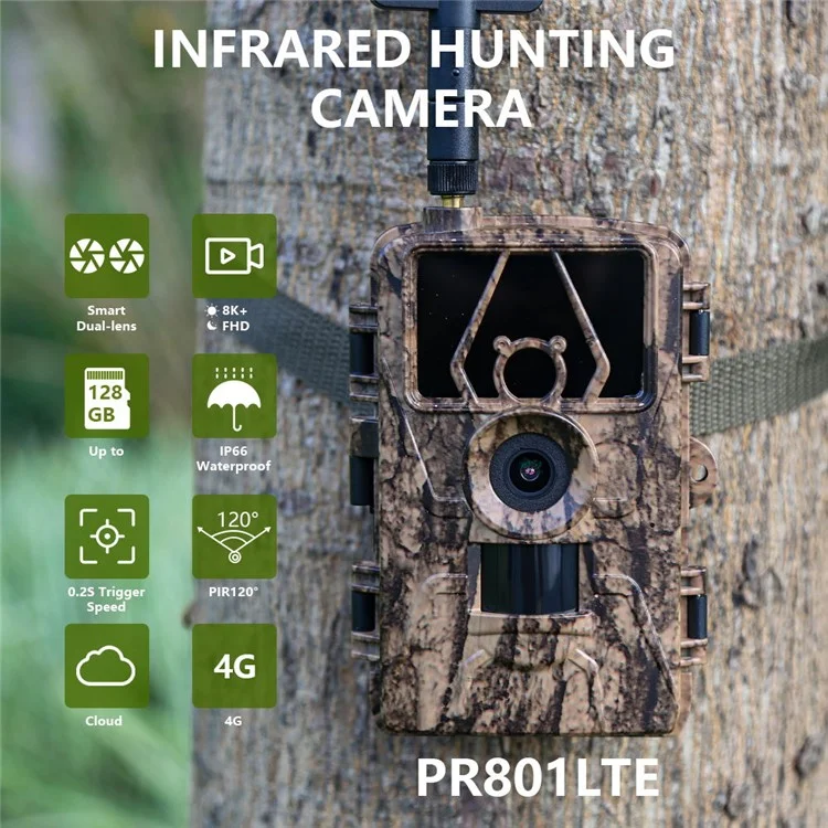 PR801LTE 4G 60MP 8K Hunting Trail Camera Wireless Wildlife Camera (US / AU Version)