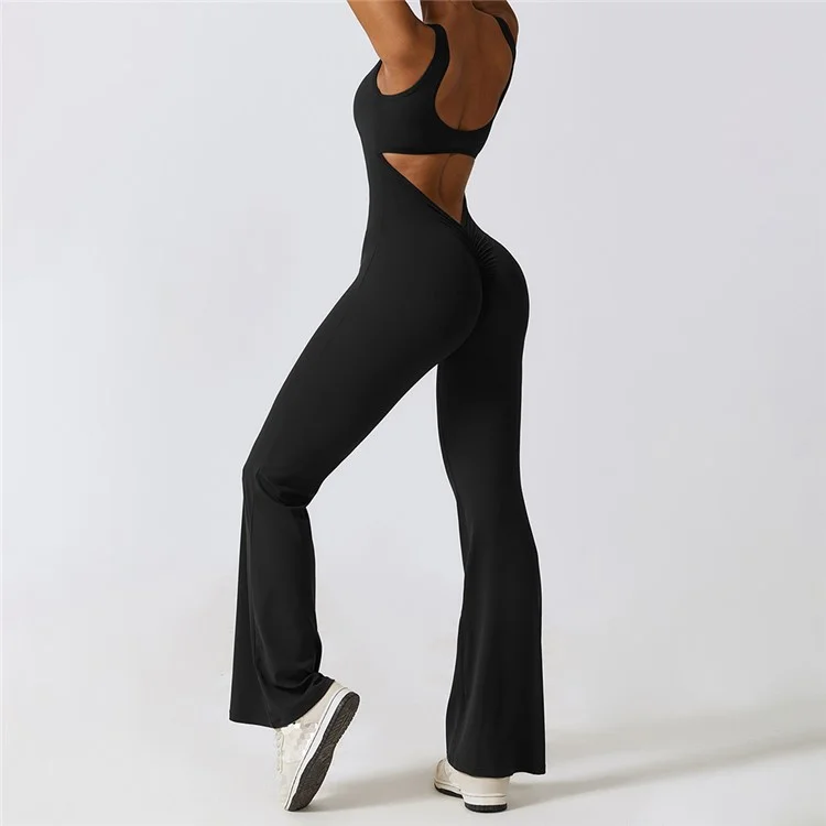 8260 Frauen Yoga-Rompers Workout Ärmellos Sport Romper Nahtlos Sexy Jumpsuits - Schwarz / L
