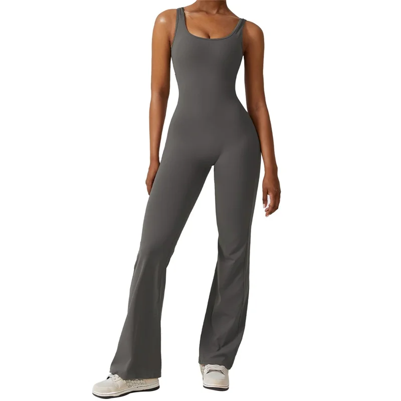 8260 Women Yoga Rompers Workout Sleeveless Sport Romper Seamless Sexy Jumpsuits - Grey / M