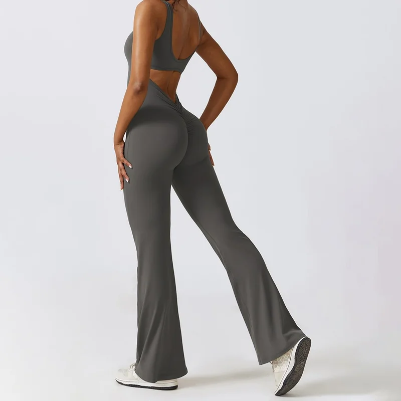 8260 Women Yoga Rompers Workout Sleeveless Sport Romper Seamless Sexy Jumpsuits - Grey / M