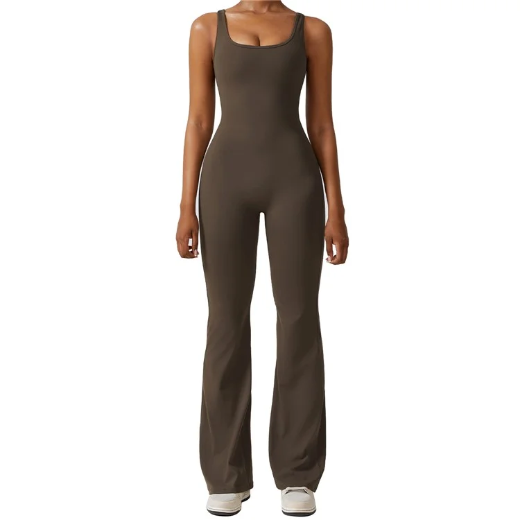 8260 Damen Yoga Rompers Workout Ärmelloses Sport Romper Nahtlos Sexy Jumpsuits - Kaffee / S
