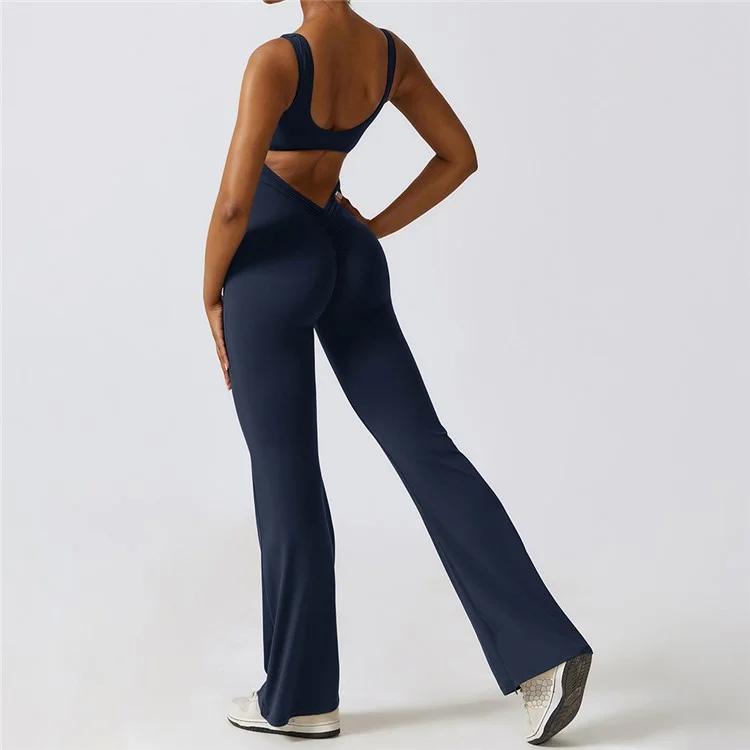 8260 Damen Yoga-Overalls Workout Ärmellos Sport-Overalls Nahtlos Sexy Jumpsuits - Blau / L
