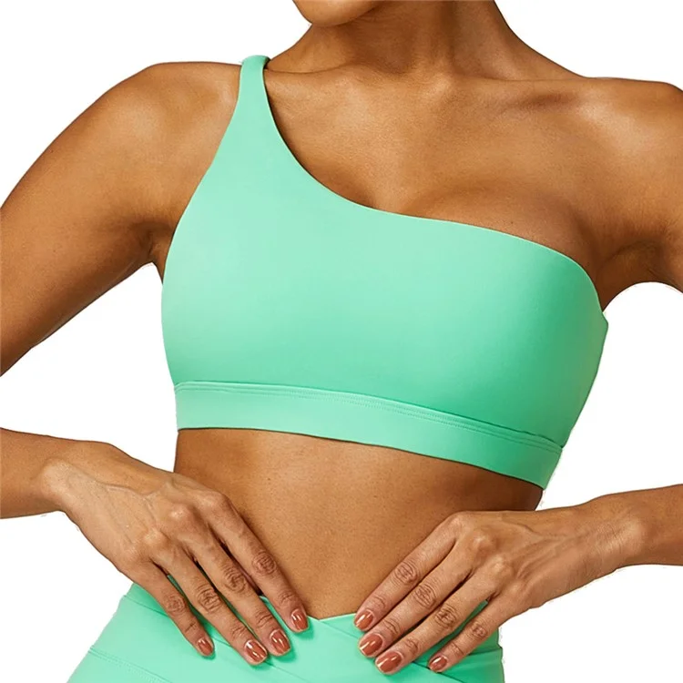 8578 Fitness Single Shoulder Women Sexy Sports Bra Backless Padded Yoga Bra - Apple Green / S