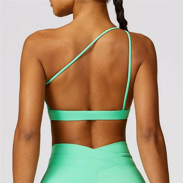 8578 Fitness Single Shoulder Women Sexy Sports Bra Backless Padded Yoga Bra - Apple Green / S