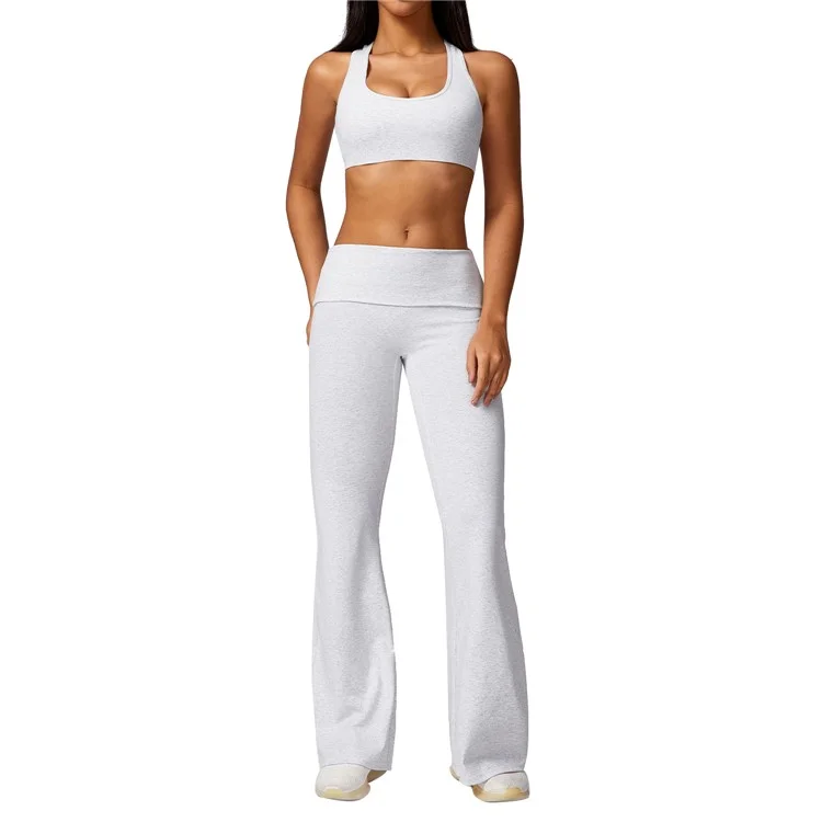 8713 Bootcut Flare Pantaloni da Yoga Pantaloni Lunghi per Fitness Bra Set - Bianco / XL