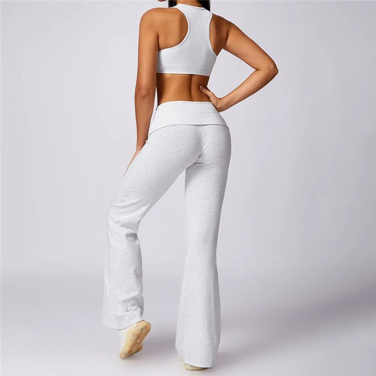 8713 Bootcut Flare Pantaloni da Yoga Pantaloni Lunghi per Fitness Bra Set - Bianco / XL